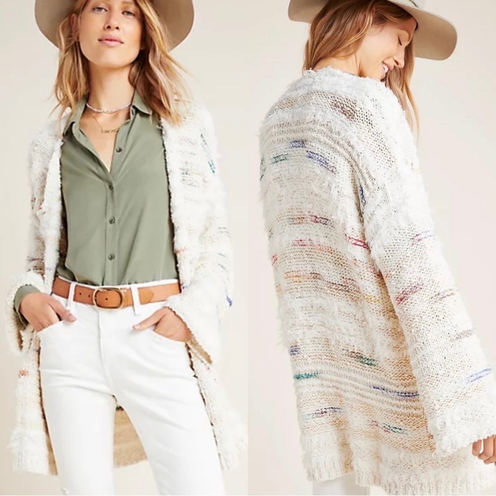 Cozy Open-Front Cream Multicolor Knit Cardigan Sweater